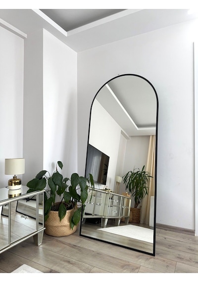 Effe Siyah Metal Çerçeveli 180x80 Cm Oval Ayaklı Boy Aynası