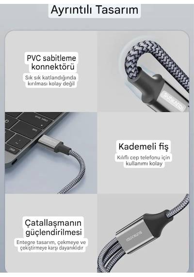 Sunkandı Type-c To Usb Çoğaltıcı 3x Usb 2.0 Çoklayıcı Hasır Örgülü Sağlam Kablo Ce Lisanslı