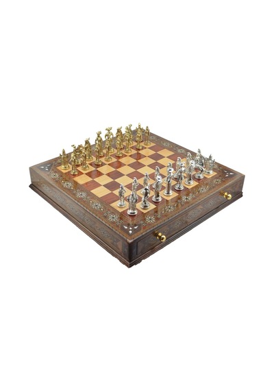 Gifthome Metal Satranç Takımı/seti Battal,ispanyol,parlak,sedefli,ceviz ,çekm. Satranç Tahtası
