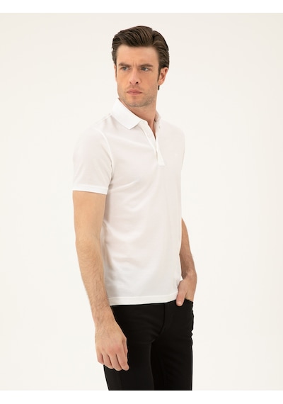 Beyaz Slim Fit Polo Yaka Merserize T-shirt