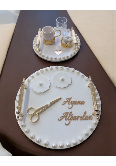 Heavenly Gold İncili Söz Nişan Tepsisi Beyaz