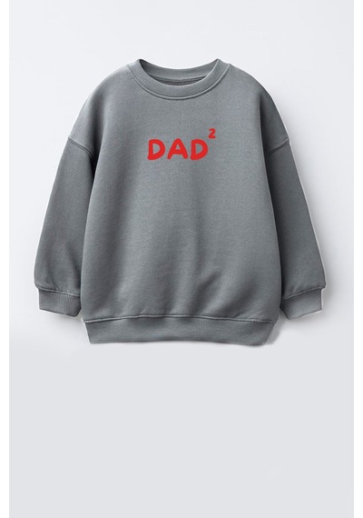 Monila Unisex Çocuk Baba Baskılı 3 İplik Kumaş Pamuklu Sweatshirt Antrasit