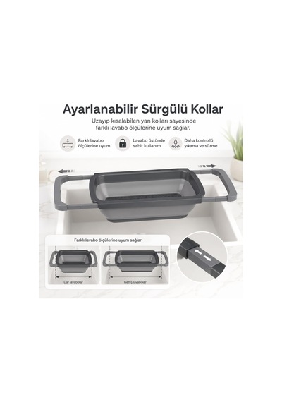 Ayarlanabilir Katlanır Lavabo Süzgeci, 6,3 Litre, Plastik Ve Silikon, Aç Kapa Mutfak İçin Tezgah Üstü Pratik Sürgülü Süzgeç, Gıda İle Temasa Uygun, Bpa İçermez Çok Renkli