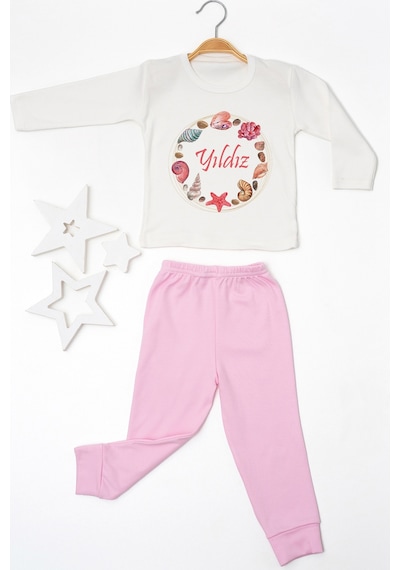 Pia Baby İsimli Kız Çocuk Pijama Takımı %100 Pamuk Penye İsme Özel Baskılı Kişiselleştirilebilir Pijama Seti 20986p14pi Krem