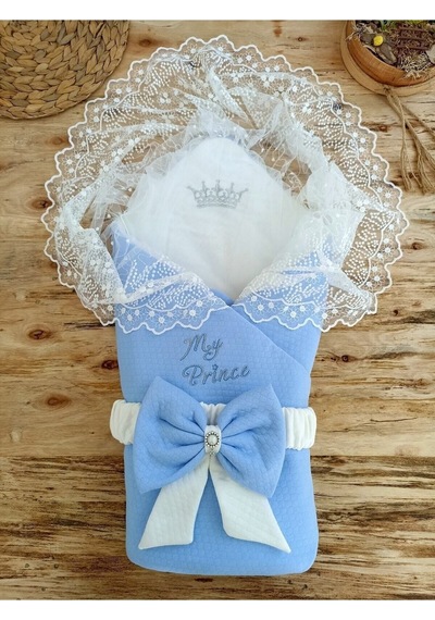 Yeni Sezon Özel Tasarım Bebek Kundağı Unisex Bebek Dış Kundak Battaniyesi Dantelli Hastane Çıkışı Mavi