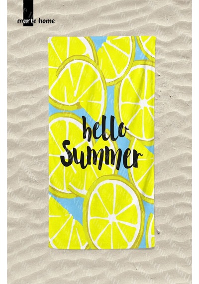 Marte Home Hello Summer Limon Baskılı Renkli Plaj Havlusu Sarı