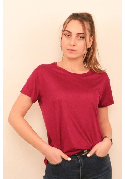 Rich Kadın O Yaka T-shirt %100 Pamuk Tişört Kirmizi