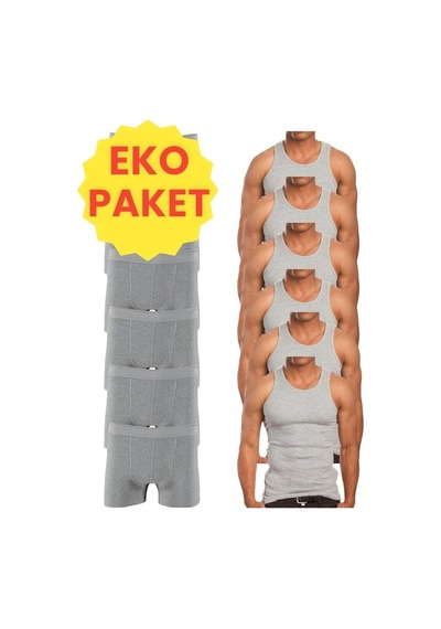 Mood Agenda Erkek Eko Set 6 Adet Atlet 6 Adet Boxer Gri Gri Gri - Gri