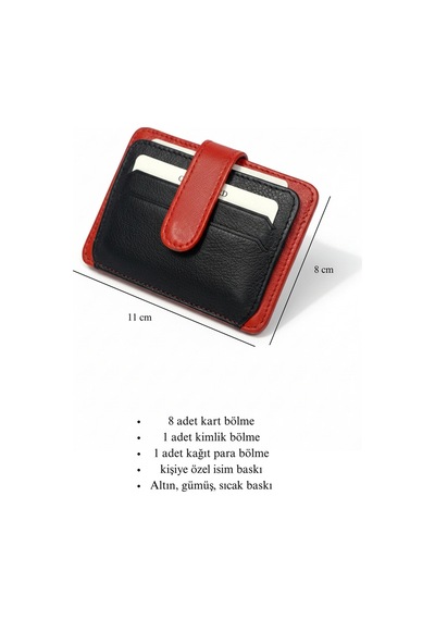 Vanilla Collection İsim Baskılı Kartlık Hakiki Deri Unisex Cüzdan Portföy Süper İnce Model Siyah Kırmızı