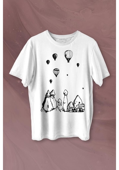 Kapadokya Nevşehir Peri Bacaları Cappadocia Baskılı Tişört Unisex T-shirt 001
