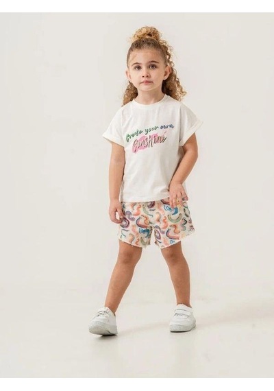 Cicihlid Kız Çocuk Pamuklu Dokuma Şort T-shirt Takım-15881 Çok Renkli