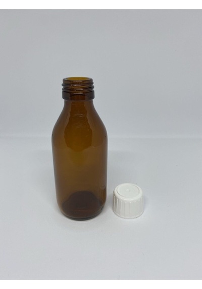 Amber Ecza Şişesi Kahverengi Beyaz Kapaklı Cam 100ml Şurup Şişesi 10 Adet Kahverengi