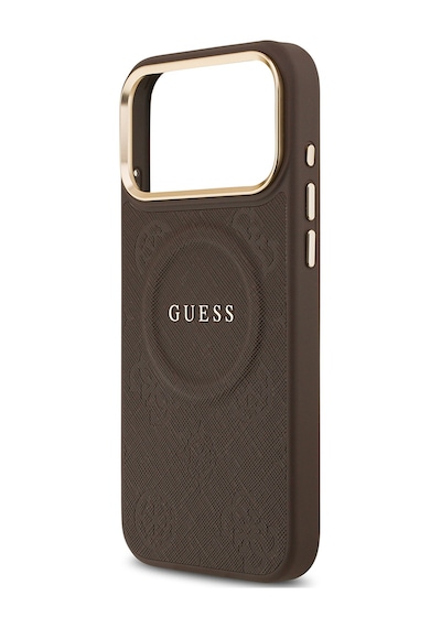 Apple Uyumlu iPhone 17 Pro Max Kılıf Guess Lisanslı M-safeli Sıcak Baskı Yazı Logolu Pu Deri Peony Kahverengi Kahverengi