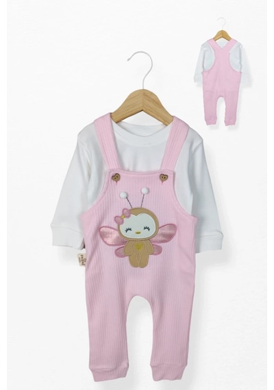 Kidskingdom Toz Pembe Renk Kız Bebek & Çocuk Pamuklu 2 Parça Tulum Toz Pembe