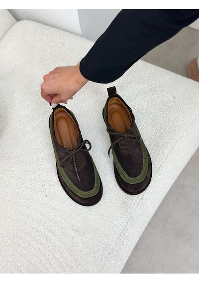 Erva'nın Butiği Kahve Hakiki Deri Santa Bağcık Detay Kadın Sneakers-6391 Kahverengi