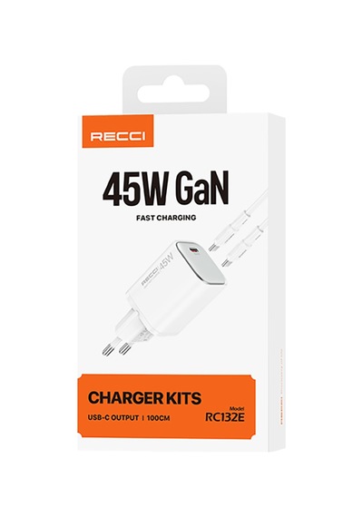 Recci Rc132e 45w Type-c Pd Gan Teknolojili Mini Hızlı Şarj Seti 1m Beyaz