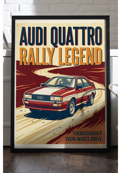 Audi Quattro Siyah Ahşap Çerçeveli Poster, Dekoratif Araba Duvar Tablosu