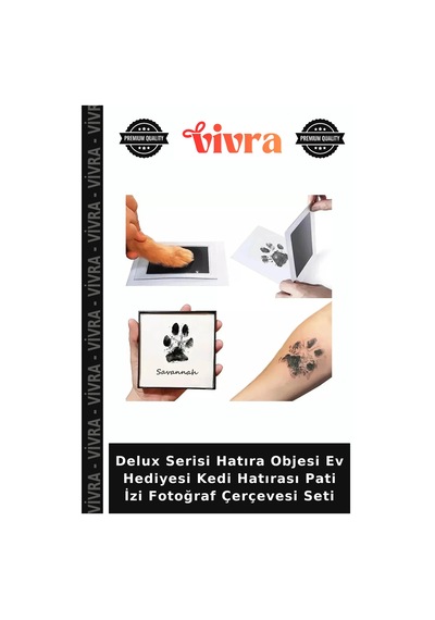 Delux Serisi Hatıra Objesi Ev Hediyesi Kedi Hatırası Pati İzi Fotoğraf Çerçevesi Seti Çok Renkli
