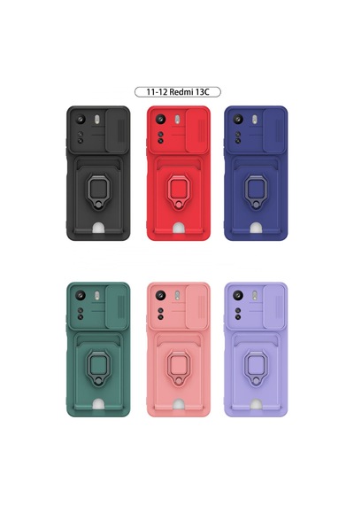 Xiaomi Redmi 13c Uyumlu Kılıf Zuma Kartvizitli Yüzüklü Silikon - Siyah