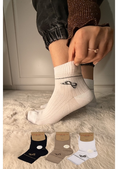 Ozzy Socks 3 Çift Kadın Taş Detaylı Dikişsiz & Takviyeli Patik Çorap Turkuaz
