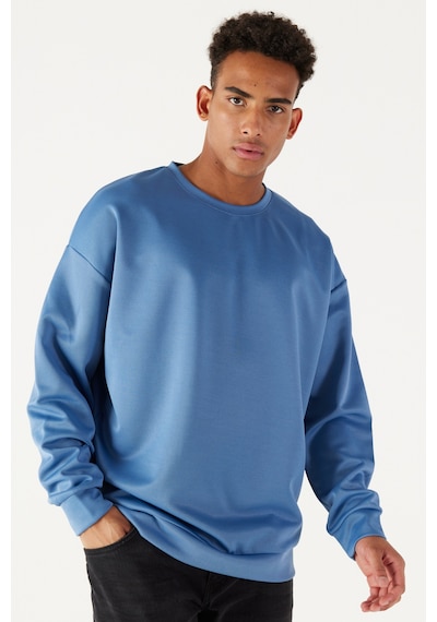 AC&Co / Altınyıldız Classics Erkek İndigo Oversize Fit Bol Kesim Bisiklet Yaka Düz Sweatshirt 4A5221200005INDS İndigo