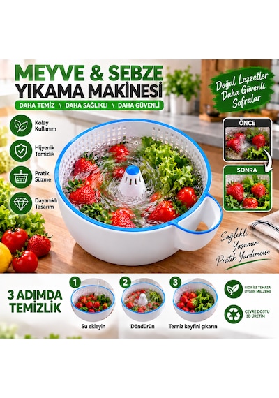 Meyve Sebze Yıkama Makinesi Beyaz - Mavi