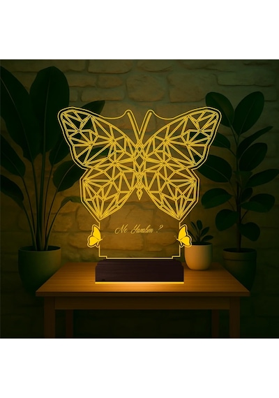 Luvivia Dekoratif Kelebek Tasarım Polygonal Kişiye Özel 3d Lamba - Masa Gece Lambası
