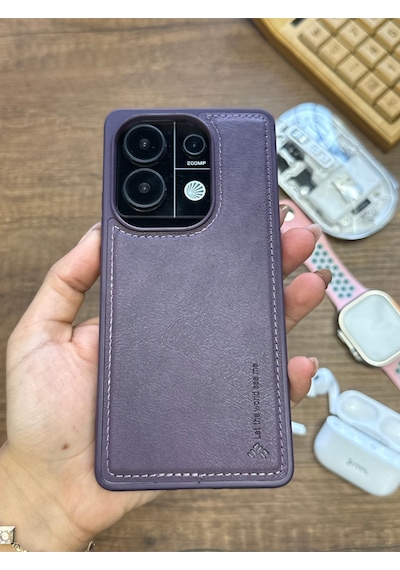 Redmi Note 13 Pro 4g Uyumlu Premium Deri Dokulu Darbelere Karşı Dayanıklı Nazal Silikon Kılıf Mor
