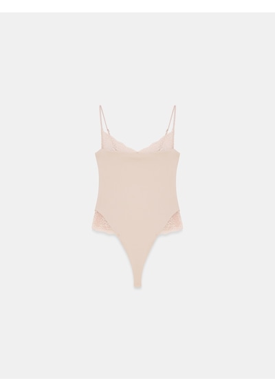 Dilvin 32730 Dantel Detaylı Askılı Bodysuit-taş