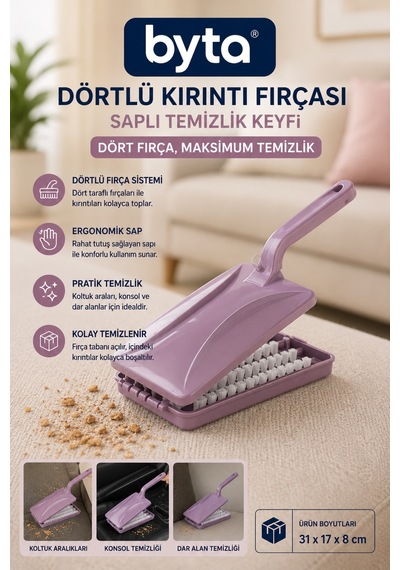 Saplı Dörtlü Kırıntı Toplama Fırçası Koltuk, Kanepe, Halı Ve Araç İçi Temizlik Aparatı Mavi Mor Siyah Karışık Renk Gönderilir Mor