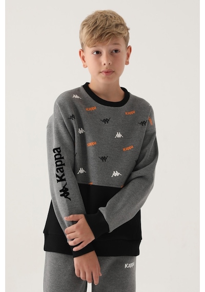 Kappa Antrasit Melanj Baskılı Garnili Kanguru Cep Erkek Çocuk Sweatshirt