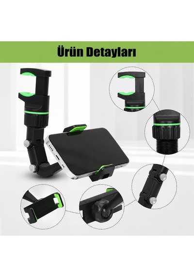 Dikiz Aynası Telefon Tutucu 360 Dönebilen Ayarlanabilir Araç İçi Telefon Standı + Numaratör Hediyeli -