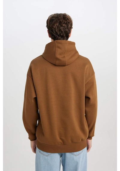 DeFacto Oversize Geniş Kalıp Kapüşonlu Kanguru Cepli Basic Düz Sweatshirt X8287AZ24AUBN550 Kahve Kahverengi