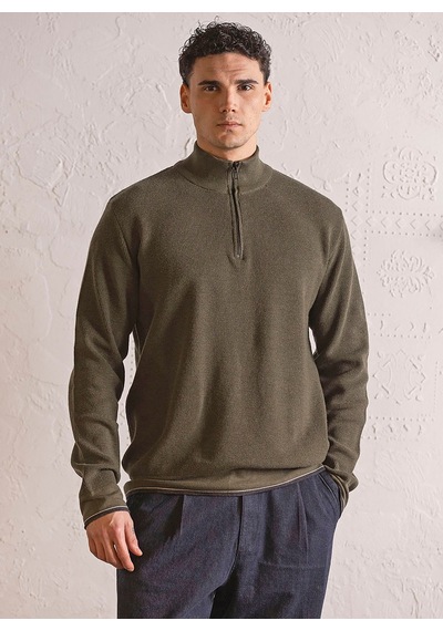Gmg Fırenze Haki Erkek Dik Yaka Regular Fit Fitilli Desen Kazak Gu25mfw04013