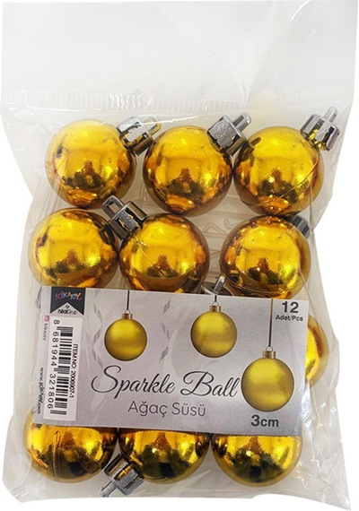 Yılbaşı Ağaç Süsü Gold Renkli Top Noel Süs 3 Cm 12 Adet Top 3 Cm