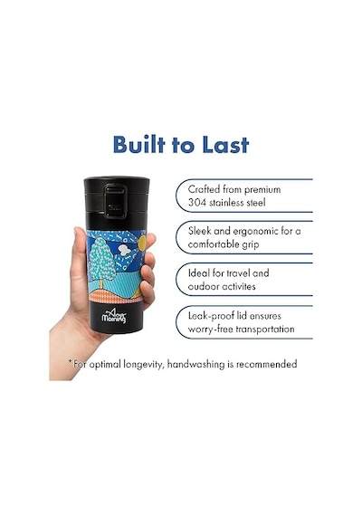 Any Morning 380 Ml Paslanmaz Çelik Termos Mug, Çift Katmanlı, Sızdırmaz Kapaklı, Siyah Ba21522 Açık Beyaz