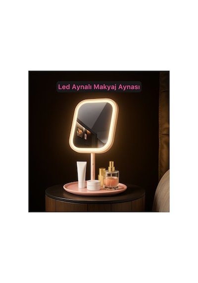 Fıre Kıng Panda Dokunmatik Led Makyaj Aynası, 3 Işık Modu, Şık Ve Modern Tasarım Pembe