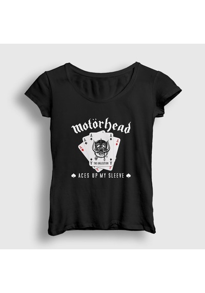 Presmono Kadın Aces Motörhead T-shirt Siyah
