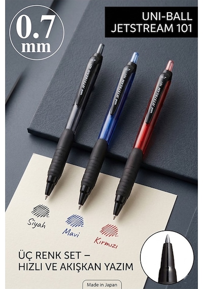 Siyah Jel Uçlu Pilot Kalem 3 Adet Uniball Jetstream Sxn-101 0.7 Mm Roller Basmalı Kalem Roller Uçlu Likit Mürekkepli