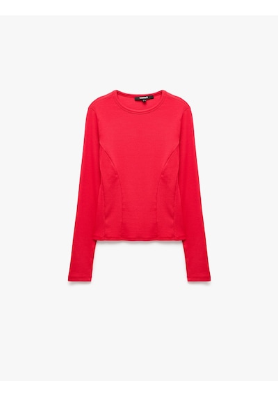 Koton Slim Fit Pamuklu Kaşkorse Bisiklet Yaka Uzun Kollu Tişört Kırmızı 7wak50222ek