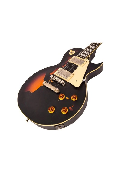 Vintage V100 Icon Elektro Gitar - Distressed Black Over Sunburst