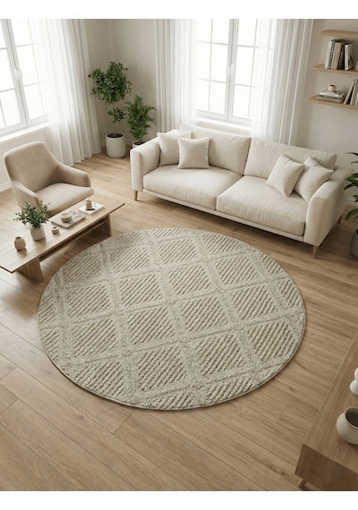 Modern Yuvarlak Halı Yumuşak Dokulu Halı Salon Halısı Mutfak Halısı Kesme Halı Yolluk Bej Halı 22