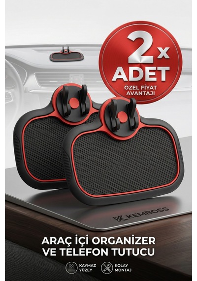 2 Adet Multifoksiyonel Araç Organizer Torpido Kaydırmaz - Kırmızı