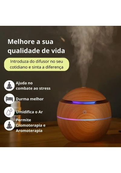 Ahşap Görünümlü Küre Hava Nemlendirici, Led Rgb Işıklı, Ultrasonik Aroma Difüzör, 10 Cm Çok Renkli