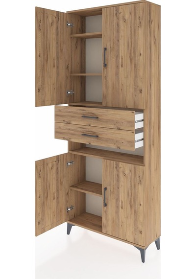 Arges Dolap 5 Raflı 2 Çekmeceli 4 Kapaklı 88x30x221 Çam-çam Çam