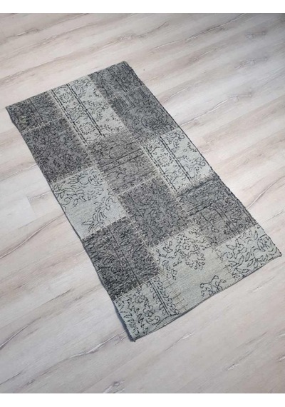 Türkmen Halı Vintage Mood 3205A Gri 80X150Cm Patchwork Kilim