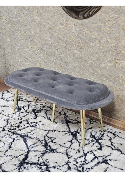 Zafir Ufo Oturak Bench - Gold Kaplama Sivriltme Ayak - Oturak - Bench - Puf - Yatak Ucu Pufu Gri