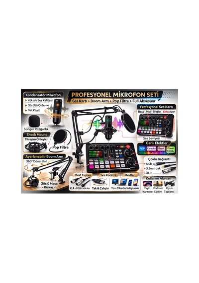 Profesyonel Podcast Mikrofon Ve Ses Katı Seti Stüdyo Yayıncı Condenser Tiktok Youtube Dj Ekipmanı - 844502036