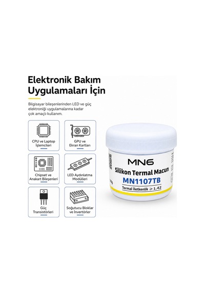 Mn1107tb 100 Gr Beyaz Termal Macun 1.42 W/mk Cpu Gpu Chipset Led Modül Elektronik Bakım Soğutucu Macunu