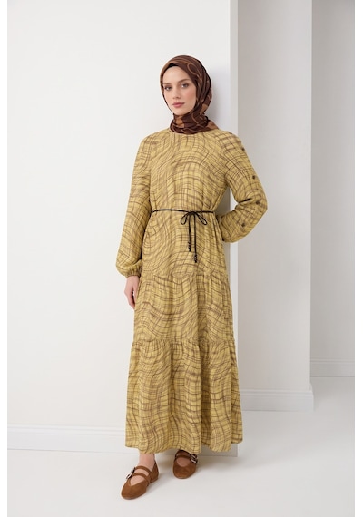 Armine Trend Kolları Düğme Detaylı Beli İpli Elbise Sarı 26yt932